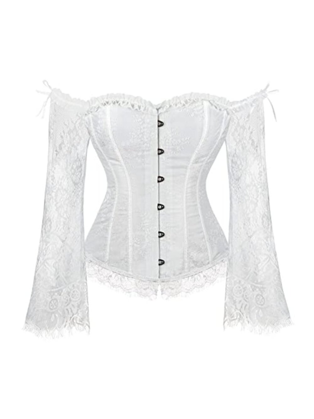 Off Shoulder Corset Top with Lace Sleeves and Boning